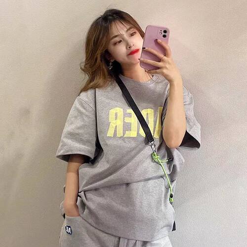 ADER夏季新款精梳棉短袖T恤男女同款美工胶印花圆领宽松半袖上衣