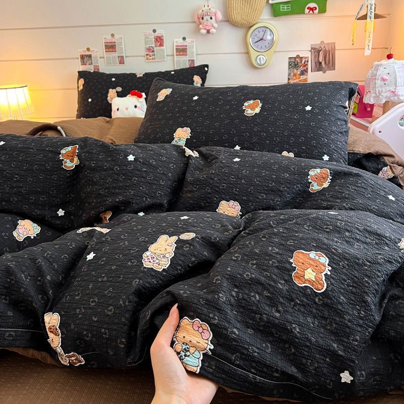 ins个性黑豹纹KT猫被套四件床品套件/四件套/多