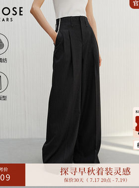 艾诺丝雅诗【律政长裤】美丽诺羊毛高腰阔腿西装裤女秋季50313005