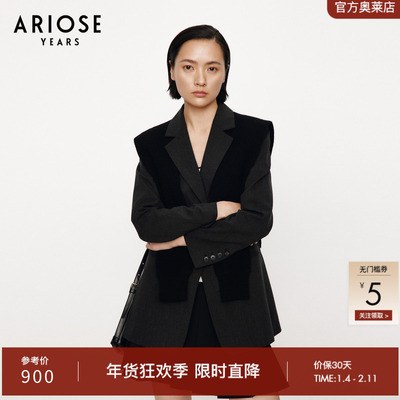 ARIOSE & YEARS气质8.9%绵羊毛收腰女设计感西装外套秋30911353