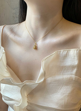 洗澡免摘不掉色金店同款古法沙金葫芦项链女显贵福禄吊坠锁骨链潮