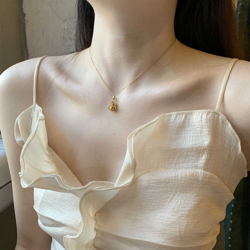 洗澡免摘不掉色金店同款古法沙金葫芦项链女显贵福禄吊坠锁骨链潮