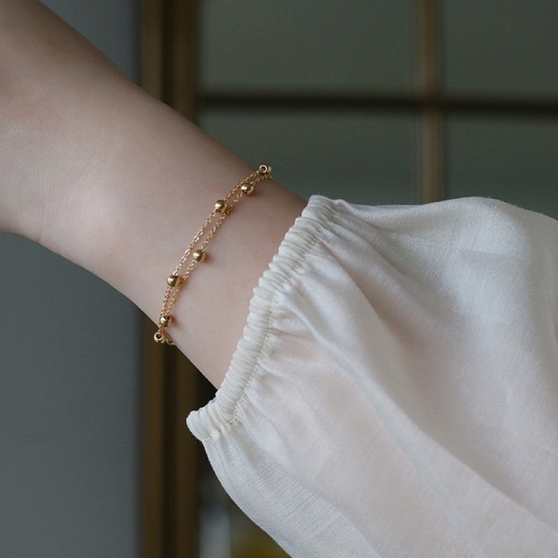 精致高级感/小金豆手链金色不褪色气质简约金豆手链百搭叠戴女潮