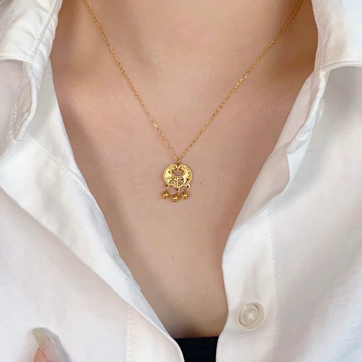 可水洗钛钢中国风古典祥云项链女