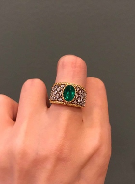 小绿椭圆～宽版方针绿宝石戒指