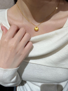 纯手作仿真金气质同款重工金色拉丝小福袋吊坠项链精致高级锁骨链