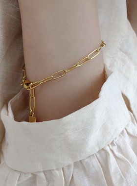 14k包金轻奢风简约百搭方块方形手链