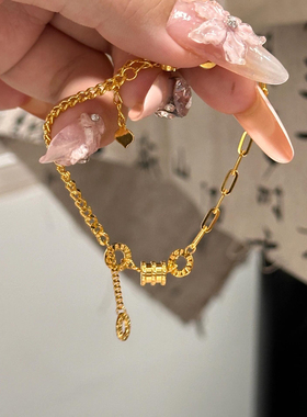 法国设计奢品仿真黄金金色小蛮腰手链路路通转运珠轻奢流苏手饰