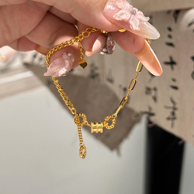 法国设计奢品仿真黄金金色小蛮腰手链路路通转运珠轻奢流苏手饰