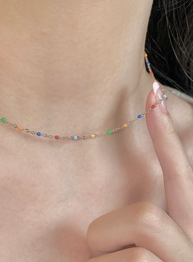 夏日旖旎~纯手工韩国彩色豆豆项链颈链短款choker小清新小金珠珠