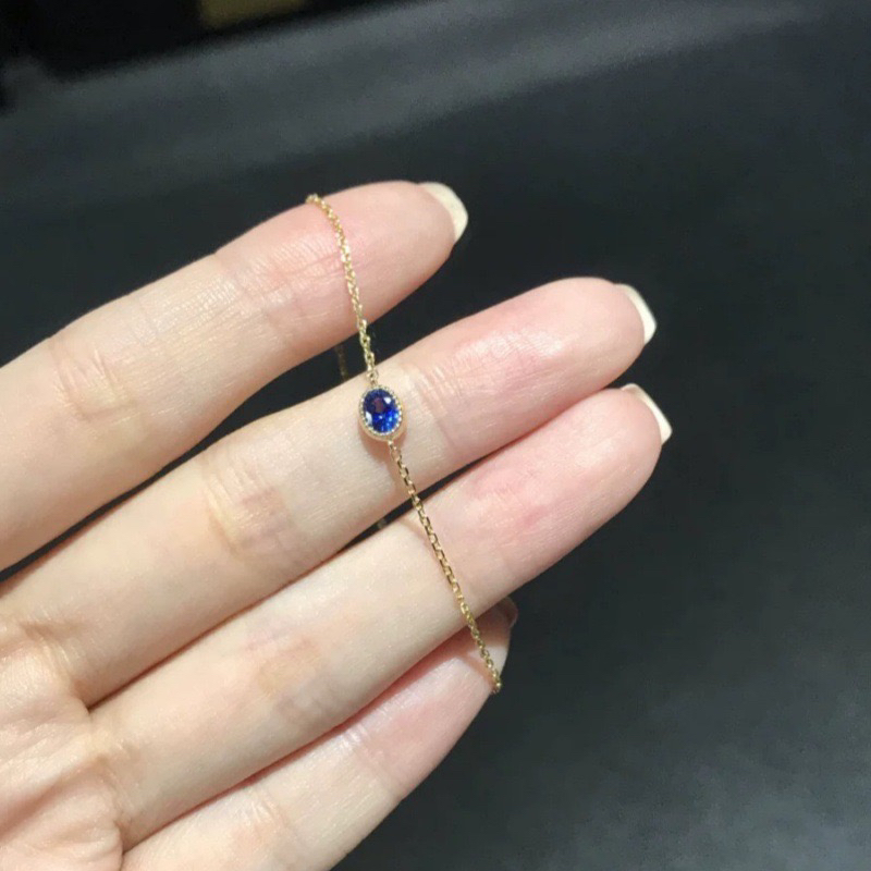 古法纤细蓝宝石手链手饰高级感设计纯银镀真金简约可叠戴手链时尚