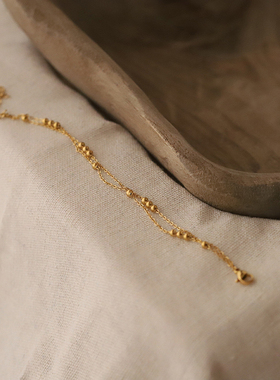 洗手免摘唯美美国18K镀真金双层蛇骨圆珠简约叠戴手链礼物精致ins