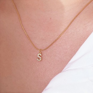 定制韩国14k包金ins字母项链简约明星同款 小众定制闪钻颈链锁骨链