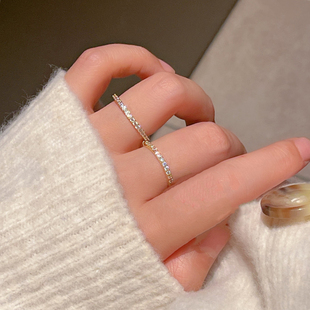 欧美小清新细碎钻圈指环超闪简约基础款冷淡风细圈尾戒食指戒指