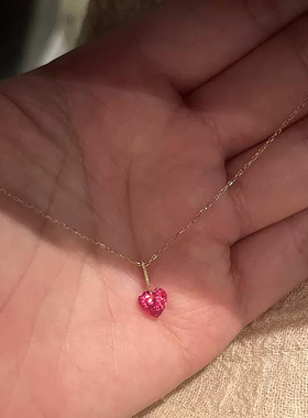 显白利器~悬浮红宝石爱心项链银色款精致高级锁骨链减龄ins款质感