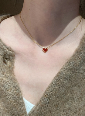 经典意蕴红爱心鸡心贝母项链