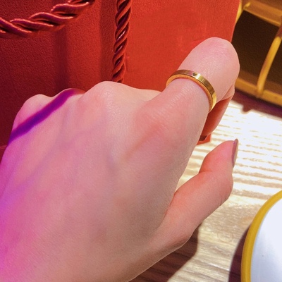 纯手工定制18K包金条纹戒指