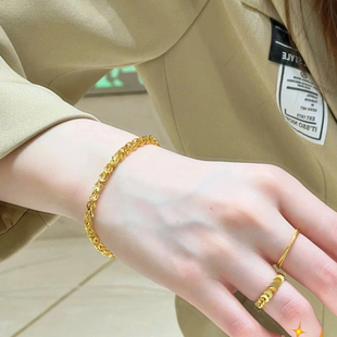 洗手洗澡不用摘不掉色轻奢简约素金手链大气金色高级感仿黄金叠戴