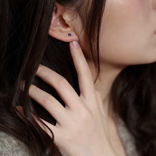 18K包金蓝宝石耳钉养耳洞神器黄金睡觉不用摘防发炎纯银新款洋气