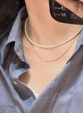 奶呼呼叠戴珍珠项链颈链