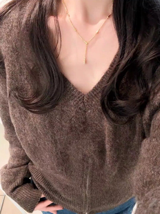 瑞秋同款~进阶款镶钻优雅通勤质感水滴流苏毛衣项链锁骨链不掉色