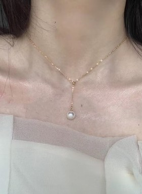 显白利器简约款流苏珍珠抽拉项链
