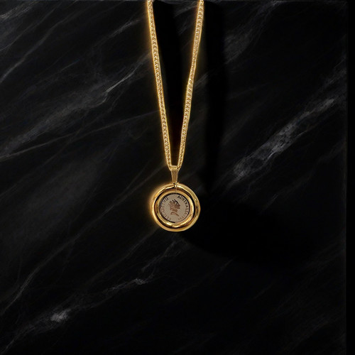 南法小巧金币项链女王气场实心厚牌质感双面可带颈链大方圆牌ins