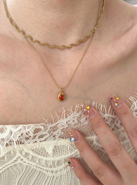 温柔讯号珠宝级鸽血红色宝石项链波浪有型双层经典锁骨链知识分子