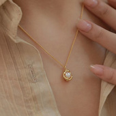 原创日韩ins简约小众设计花生珍珠本命年长命项链金豆子女锁骨链