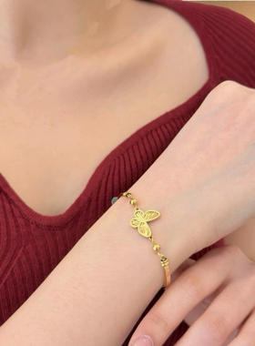 小众设计感金球蝴蝶钛钢手链