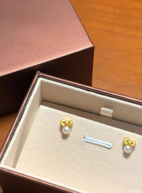 Kitty甜美18k包金蝴蝶结珍珠耳钉女高级感时尚耳饰耳环精致少女感