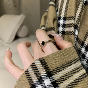 文艺复兴复古不规则纹理微镶钻黑玛瑙戒指个性边际感秋冬冷淡风女