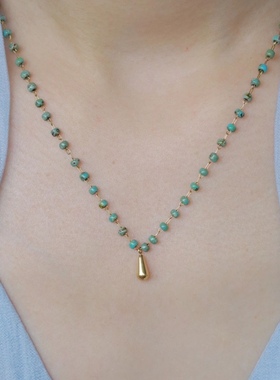 夏季高级审美感~文玩绿色珠珠石纯手作制品项链颈链礼物送闺蜜潮