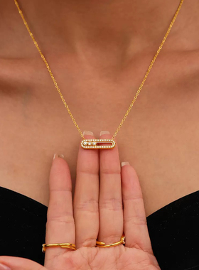 重工!南法老钱慵懒风镶钻戒指项链套装仿真金不掉色有品位长方形
