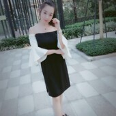 原创设计网红女神精品小香风荷叶袖 一字肩聚会生日派对礼服连衣裙