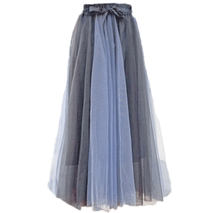 新款春秋显瘦两色拼接仙女蓬蓬裙中长款网纱半身裙a字8812fh