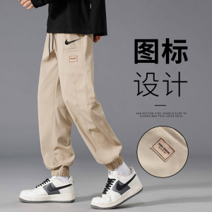 耐克顿美式工装裤男士秋季新款宽松阔腿休闲裤束脚运动潮牌长裤子