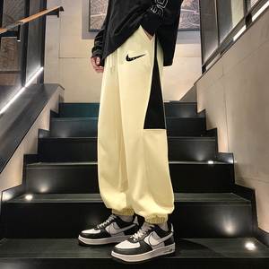 耐克顿卫裤男士秋季新款拼色休闲长裤青少年宽松束脚潮牌运动裤男
