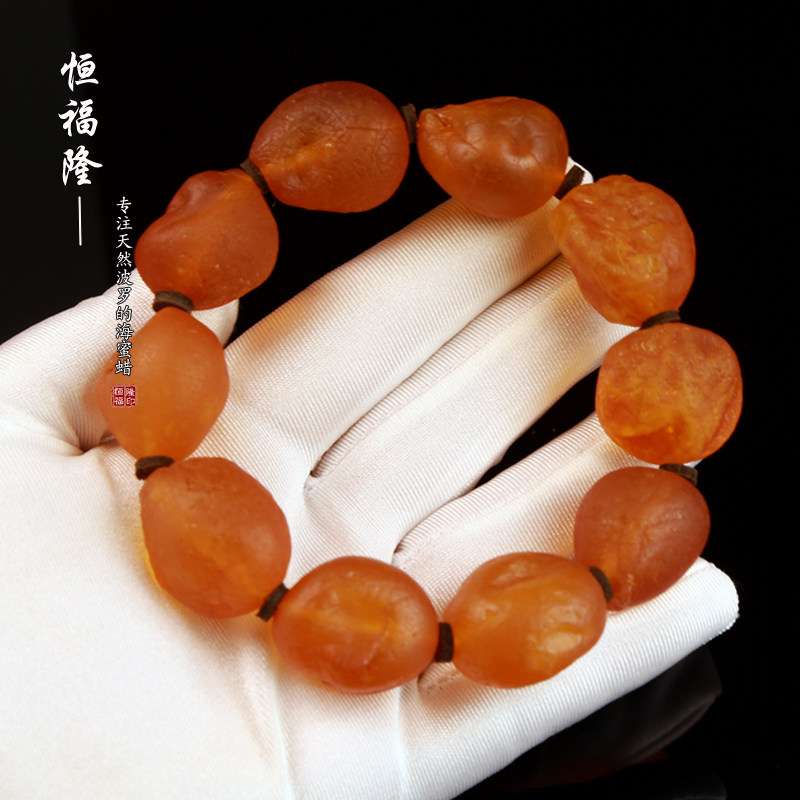 恒福隆天然蜜蜡海漂手串正品波罗的海原矿鸡油红琥珀原石单圈手串
