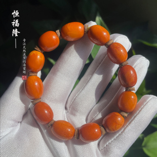恒福隆天然老蜜蜡枣珠手串女士正品原矿鸡油红琥珀桶珠手链单圈