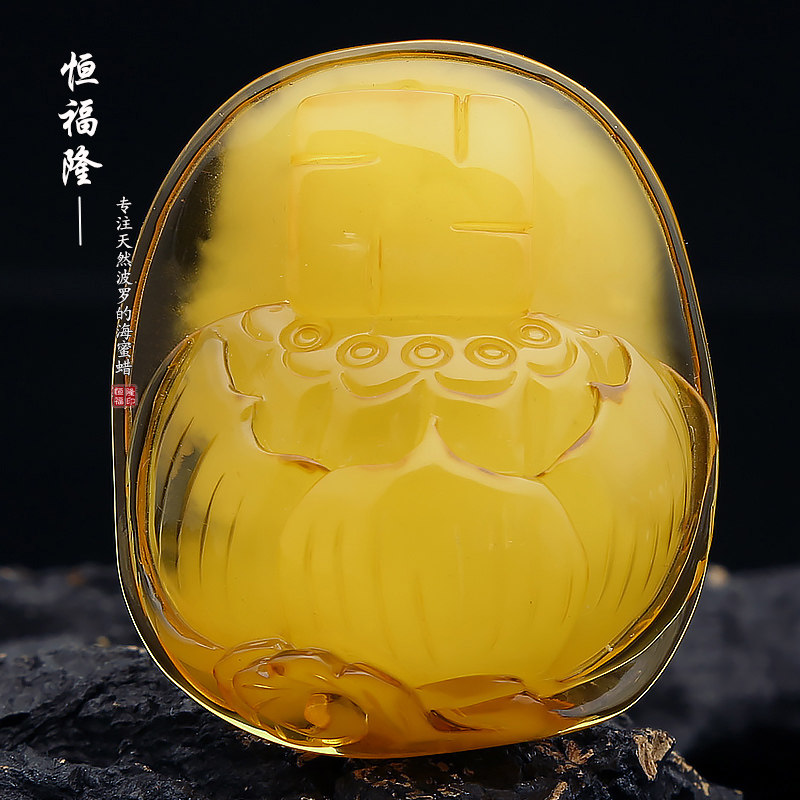 恒福隆天然蜜蜡莲花吊坠男女款正品波罗的海金绞蜜琥珀佛缘毛衣链