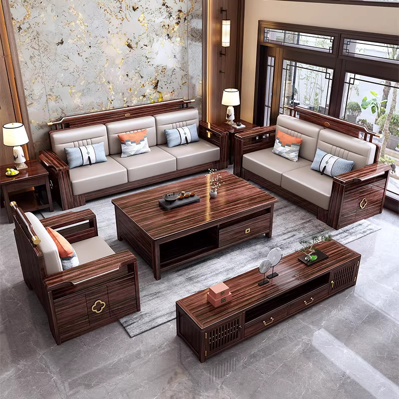 新中式乌金木全实木沙发组合2026新款客厅现代简约小户型转角贵妃