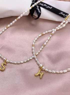 女天然珍珠米珠字母项链轻奢高级