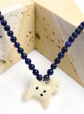 小众轻奢欧美时尚法式复古手绘星星高级感小马青金石穿珠项链