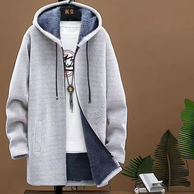 秋冬季新款男士毛衣连帽领开衫长款针织宽松大码休闲长袖加绒毛线