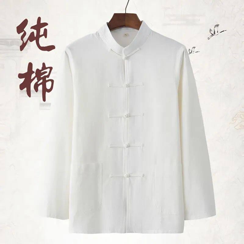 中式唐装男上衣纯棉打底衫中国风男装复古汉服居士服男士衬衣衬衫