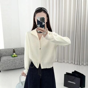 春装女款2026年新款漂亮巨好看的拉链白色毛衣开衫外套女针织上衣