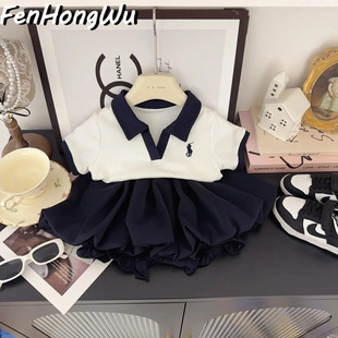 时髦两件套潮款 韩国女童新品 十花苞短裤 时尚 简约polo衫