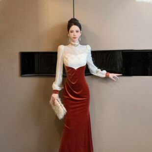 拼接修身 时尚 显瘦优雅高级连衣裙21541 法式 秋冬新款