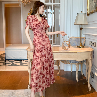 夏季女装小坎肩外搭开衫背心吊带连衣裙两件套高级感雪纺碎花套装